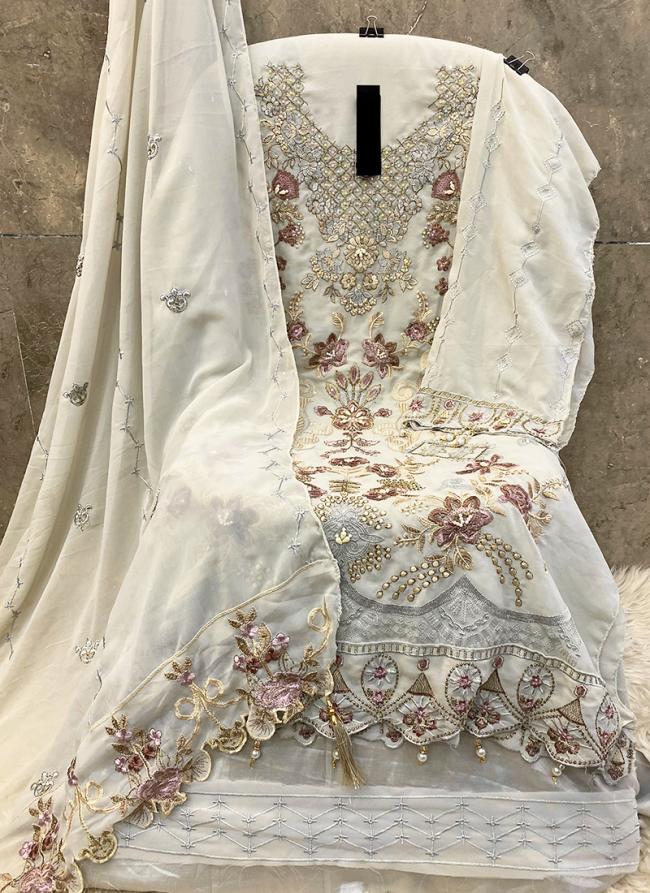 Georgette White Festival Wear Embroidery Work Pakistani Suit
